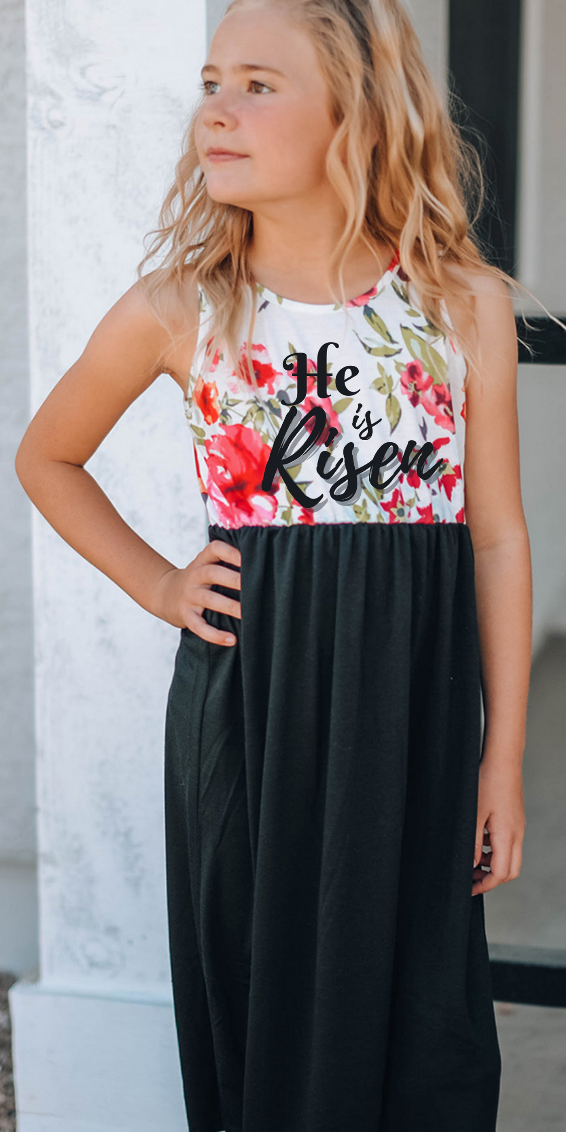 Girls He is Risen Red Floral Maxi Dress