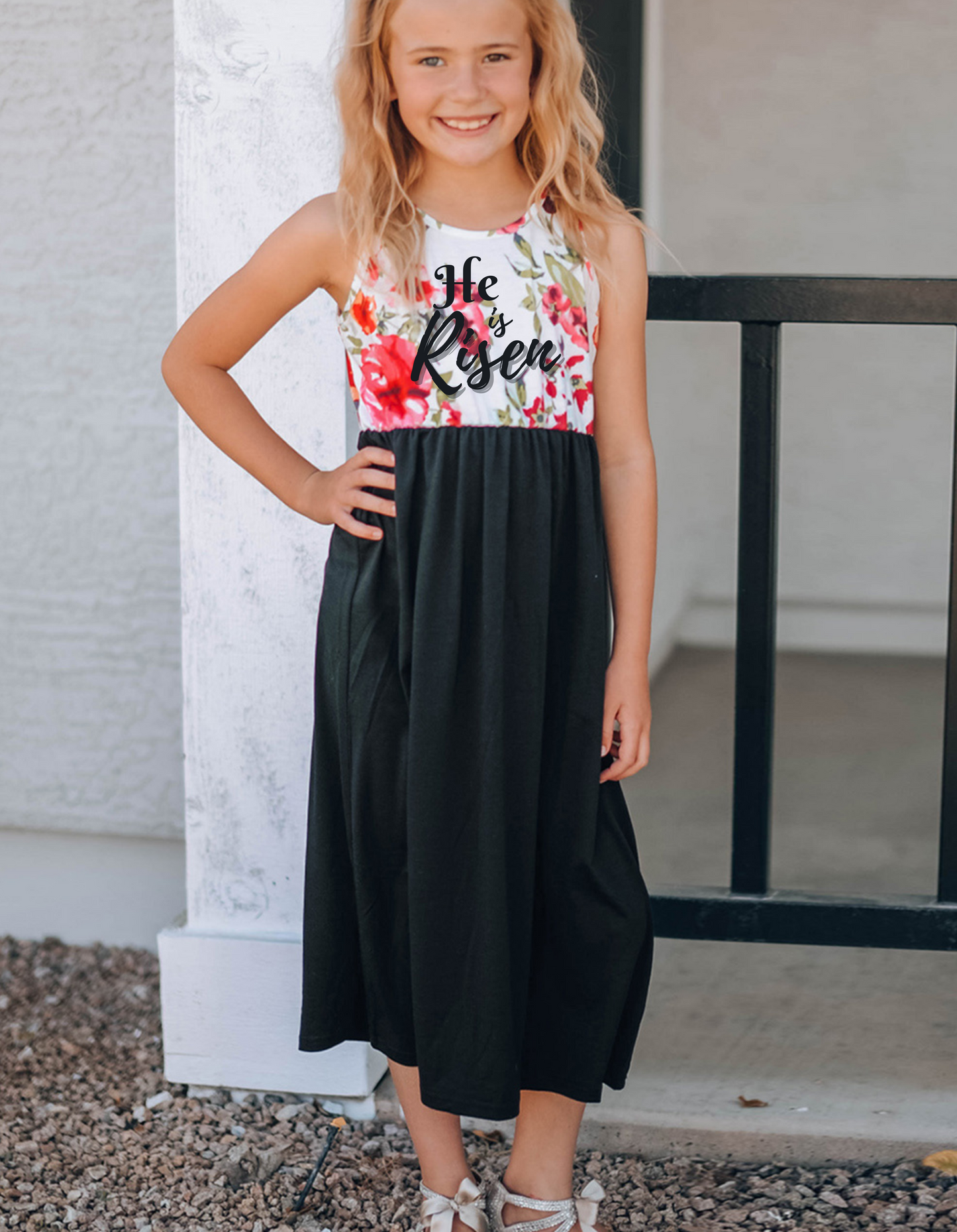 Girls He is Risen Red Floral Maxi Dress