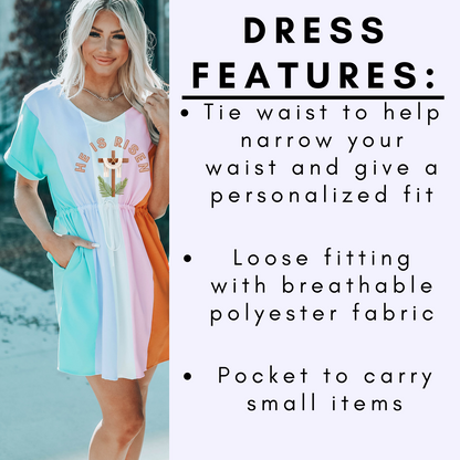 Multicolor Easter Sunday Dress with Tie Waist